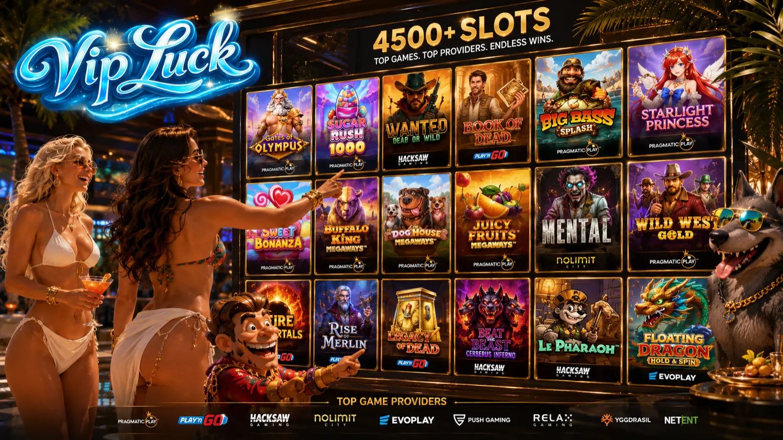 4500+ slots at VipLuck — Gates of Olympus, Sugar Rush, Wanted Dead or a Wild and more